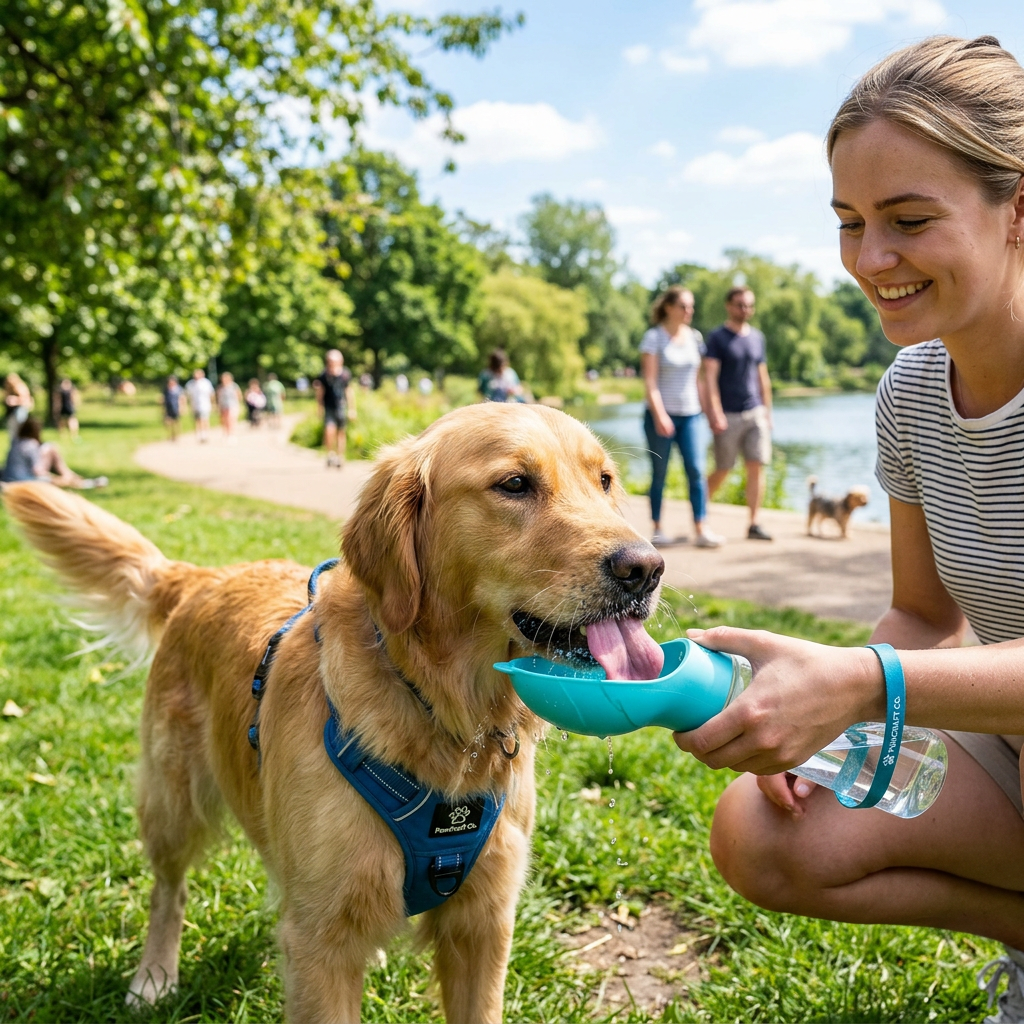 PawCraft Co. Portable Dog Water Bottle in use