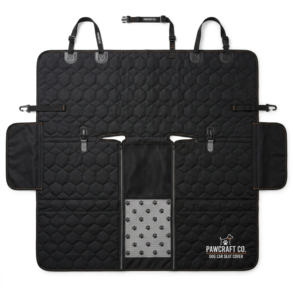 PawCraft Co. Dog Car Seat Cover flat lay