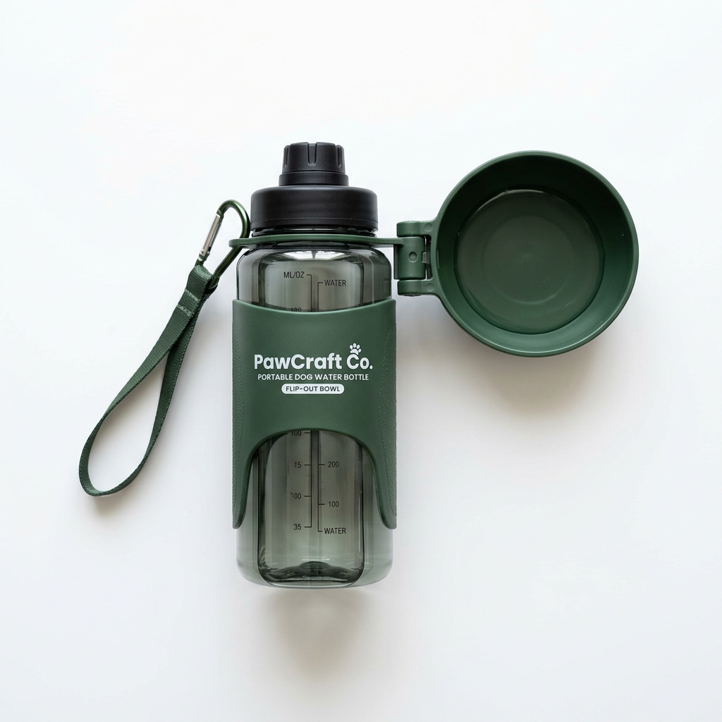 PawCraft Co. Portable Dog Water Bottle flat lay