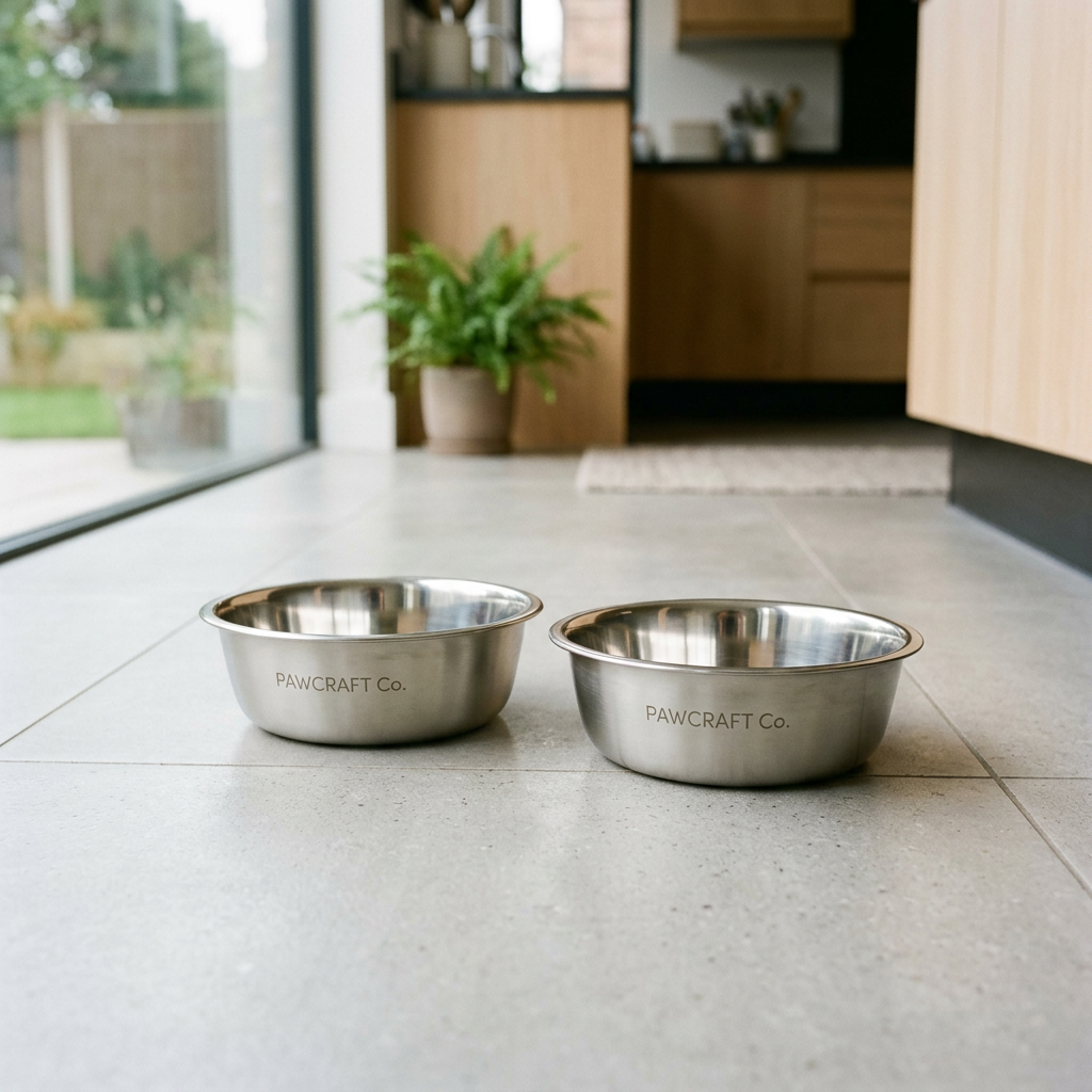 PawCraft Co. Stainless Steel Dog Bowl Set side angle